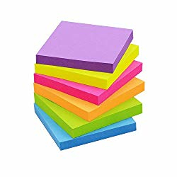 sticky notes, 3" x 3", 6 pads, 100 sheets per pad